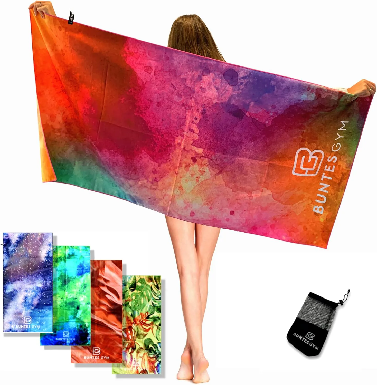 Bild von Buntes Gym Mikrofaser Handtuch 152x76 cm, leicht und schnelltrocknend, inklusive Packsack, ideal für Sport, Sauna, Camping und Yoga