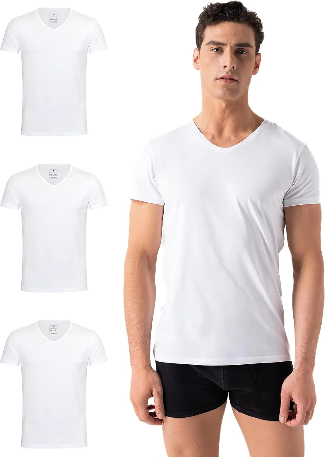 Bild von Burnell & Son 3er Pack Herren T-Shirts mit V-Ausschnitt aus Baumwolle im Slim Fit Design