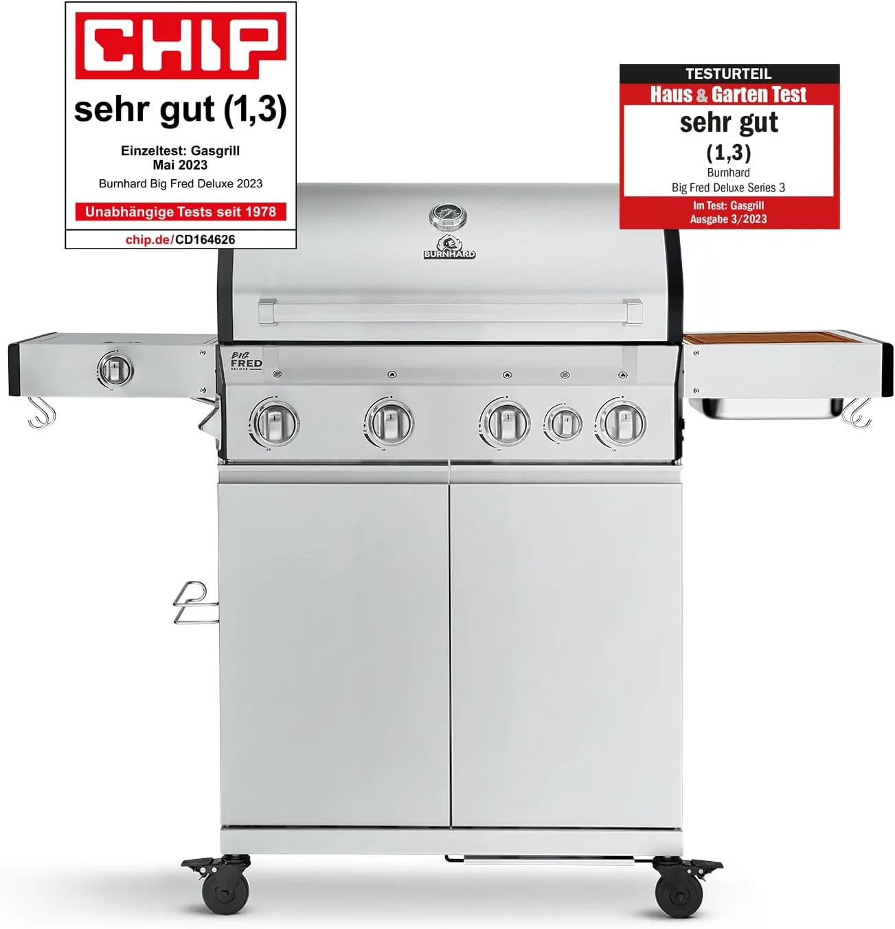 Bild von BURNHARD Big FRED Deluxe Gasgrill mit 4 Brennern, Infrarot-Keramikbrenner, Seitenkochfeld und Gusseisen-Grillrost
