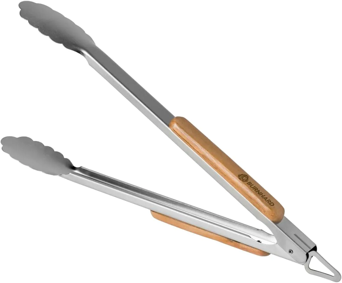 Bild von BURNHARD Grillzange aus Edelstahl mit 45 cm Länge und Akazienholzgriff
