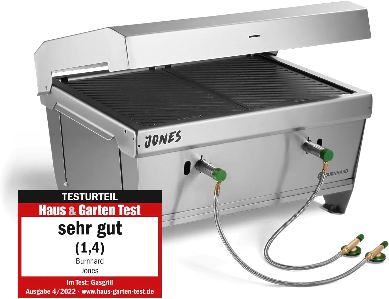 Bild von BURNHARD Klappgrill Jones mit 2 Brennern und 6,4 kW Leistung, inklusive Transporttasche und Multitool, ideal für Camping