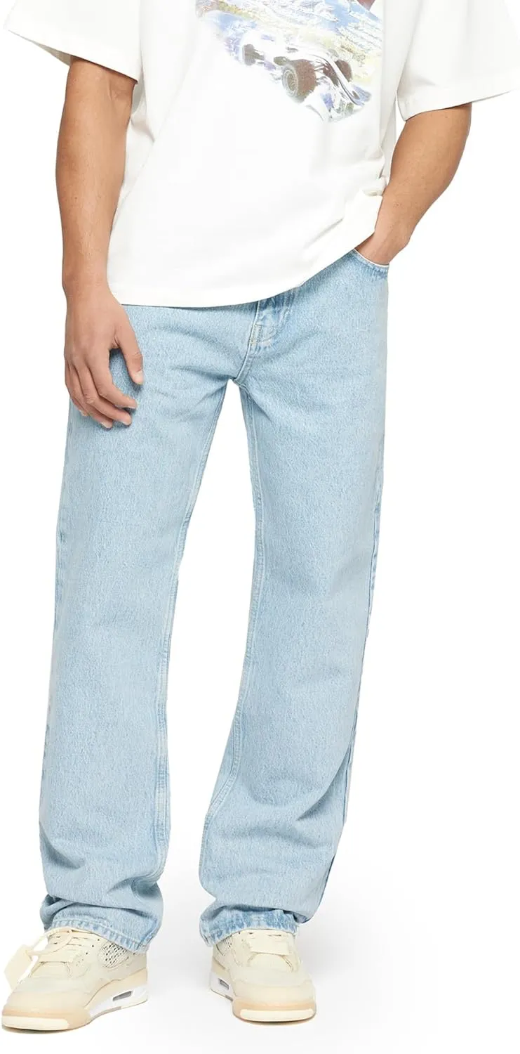 Bild von Burocs Distressed Straight Fit Jeans für Herren in Blau aus 100% Baumwolle mit YKK-Reißverschluss und 5-Pocket-Style