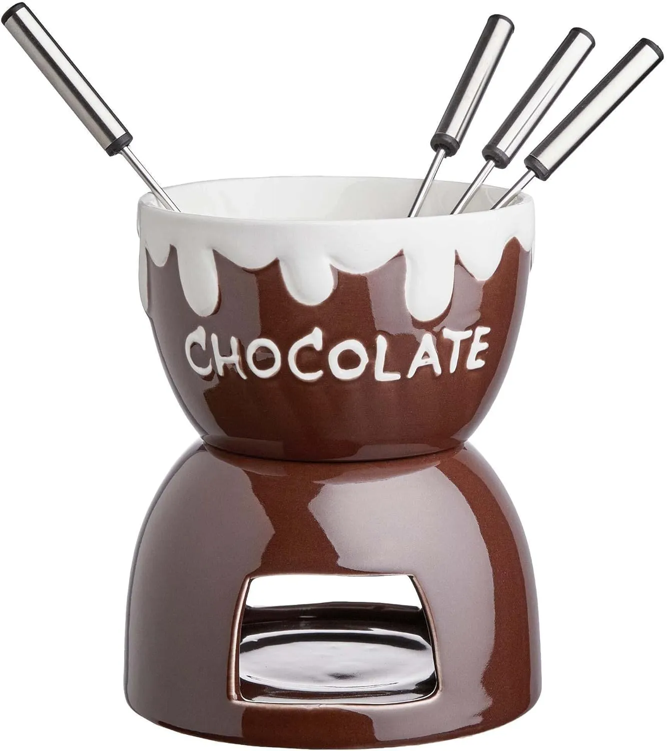 Bild von BUTLERS Schokoladenfondue Set für 4 Personen mit Teelicht und Edelstahlgabeln, 6-teiliges Set für Schokolade und Käse