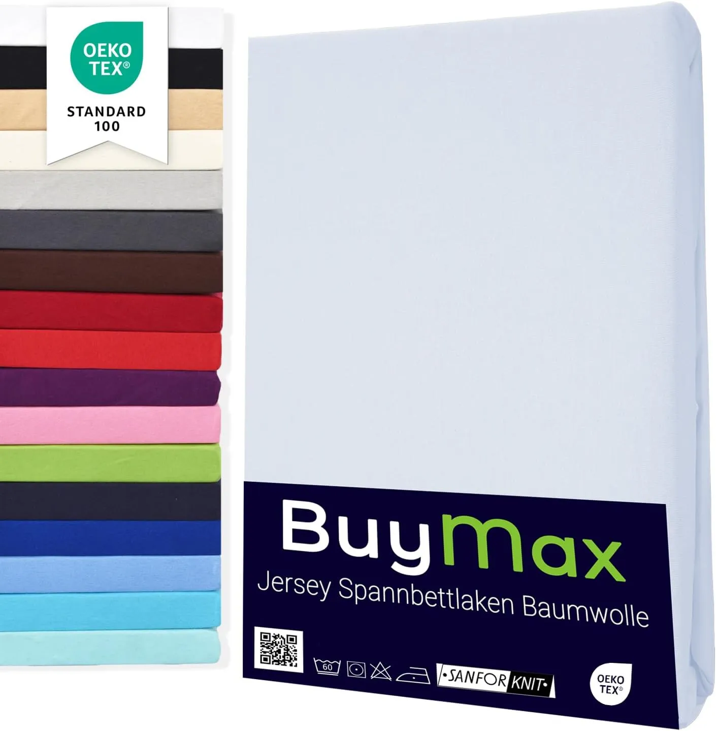Bild von Buymax Spannbettlaken aus 100% Baumwolle in Weiß, 140x200 cm, geeignet für Matratzen bis 25 cm Höhe