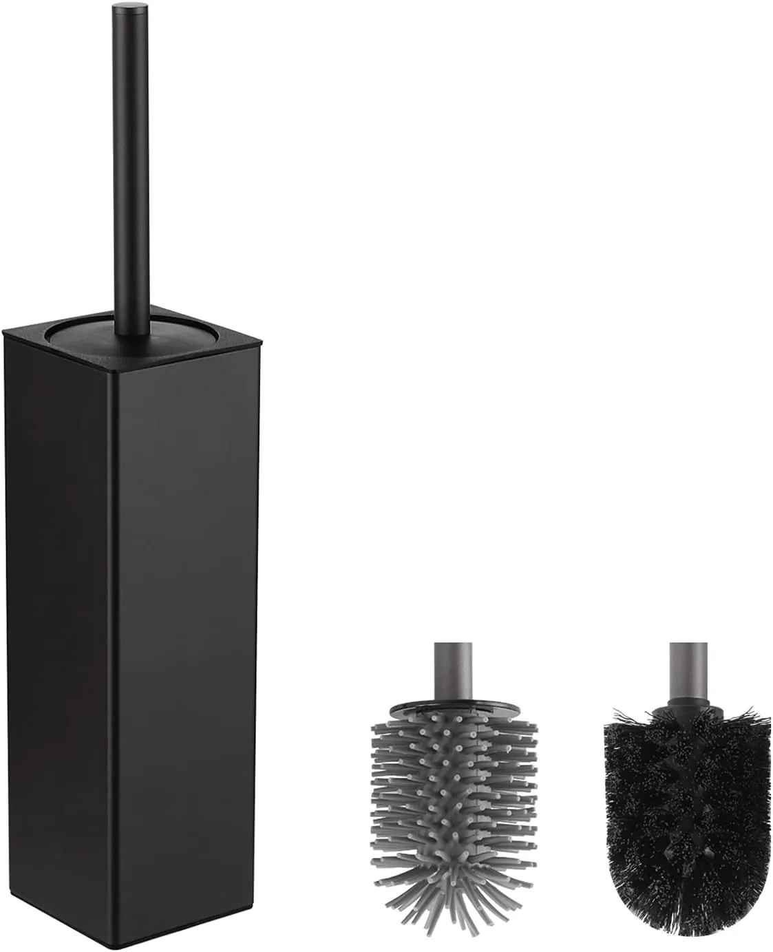 Bild von BVL WC Bürsten Set in Schwarz mit freistehender Halterung und zwei Bürstenköpfen aus Metall und Silikon