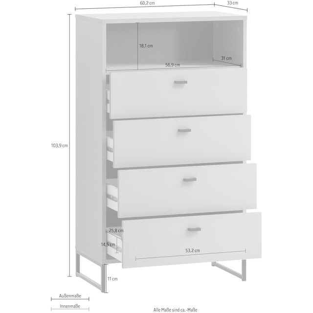 Bild von Schildmeyer Janne Highboard, Holzwerkstoff, Metall, schwarz matt, 60,2 x 33 x 103,9 cm