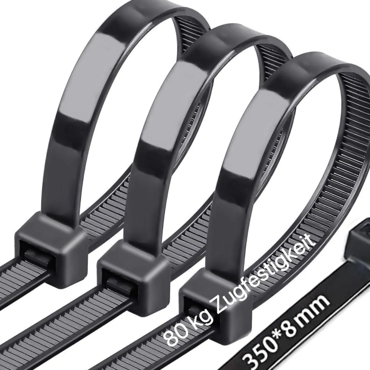 Bild von Caiery 100 große Kabelbinder in Schwarz, 350 mm x 8 mm mit 80 kg Zugfestigkeit und UV-Beständigkeit