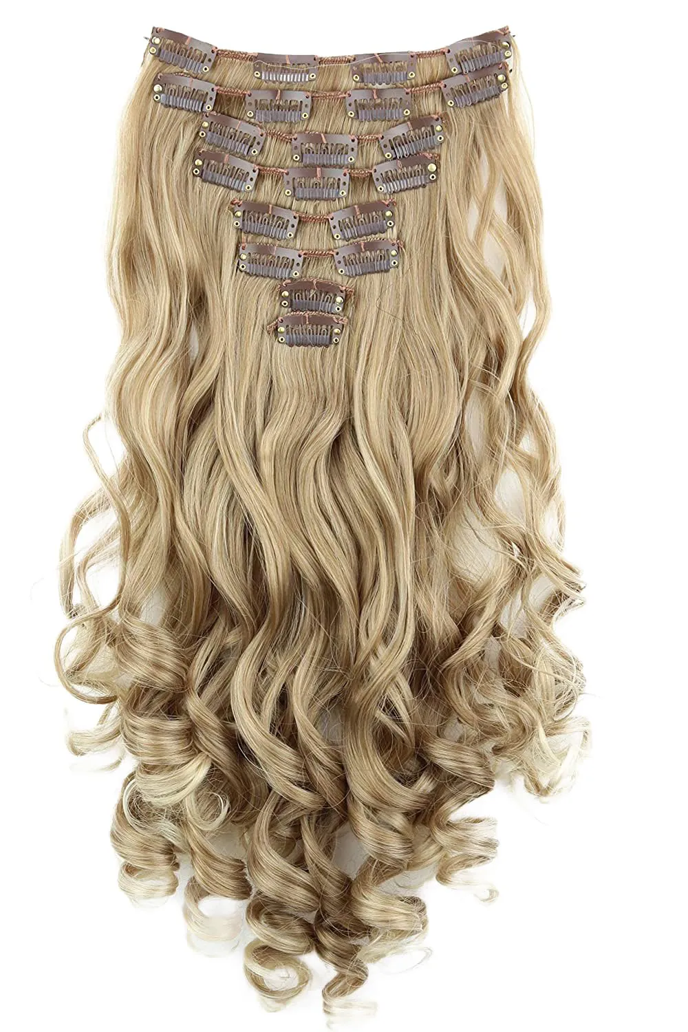 Bild von CAISHA XXL 8-teiliges Set mit 45 cm langen, lockigen Clip-In Extensions in dunkelblond Mix