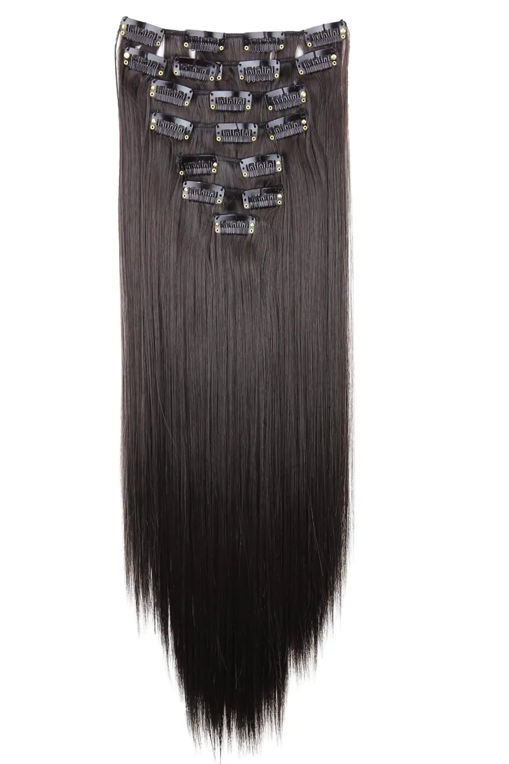 Bild von CAISHA XXL Clip In Extensions Set mit 8 Teilen, 50 cm lang, dunkelbraun, voluminös und glatt