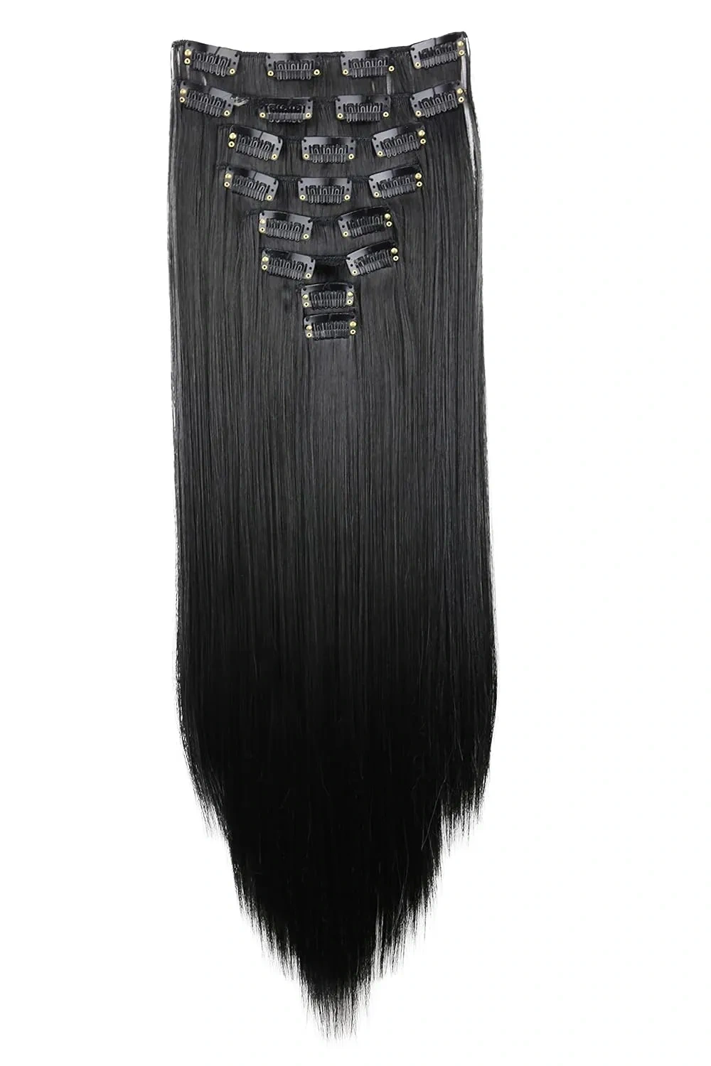 Bild von CAISHA XXL Clip In Extensions Set mit 8 Teilen, 60 cm lang, glattes schwarzes Haar