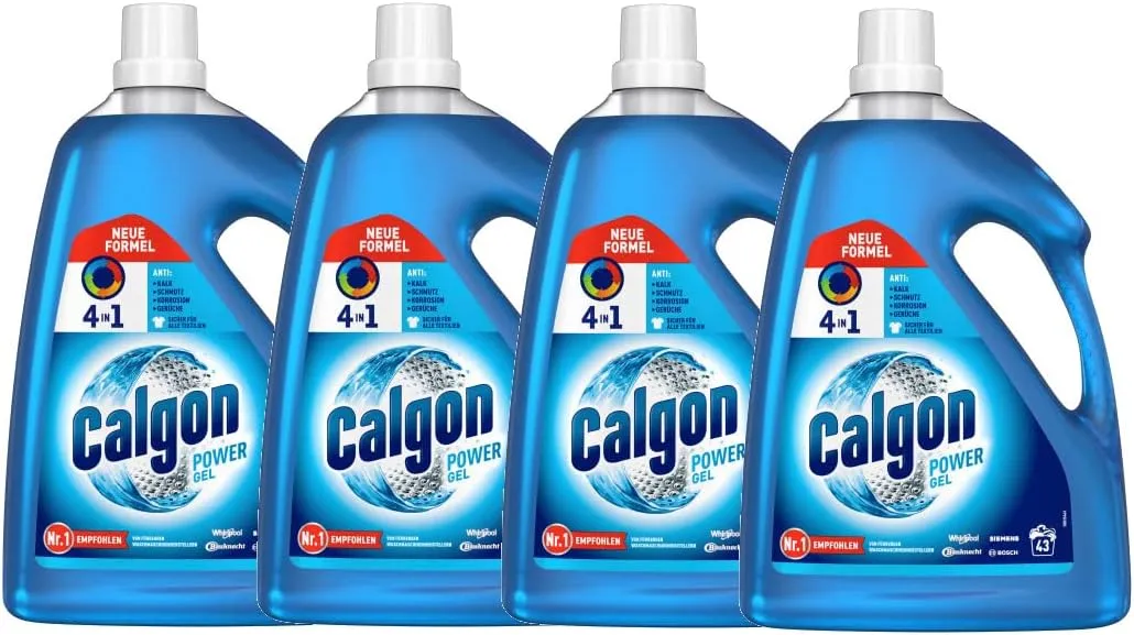 Bild von Calgon 4-in-1 Power Gel zur Bekämpfung von Kalk, Schmutz, Gerüchen und Korrosion, 4 x 2,15 l