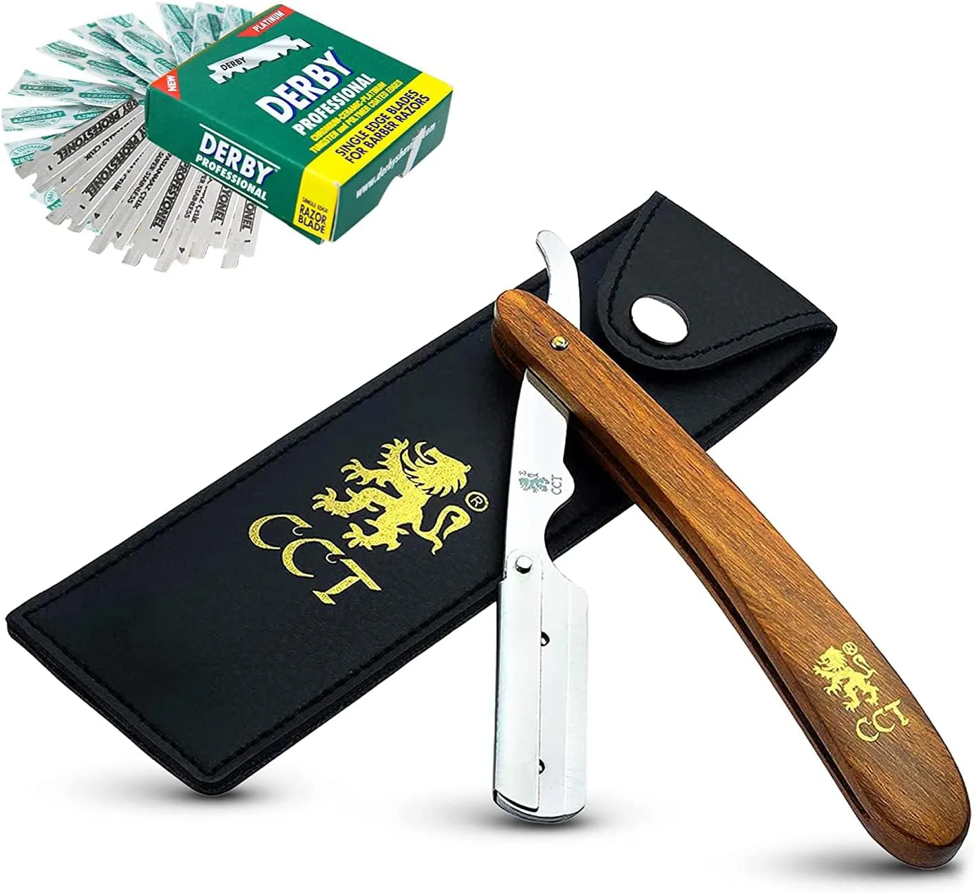 Bild von Cambridge Cutthroat Rasierer Set aus Hartholz und Edelstahl mit gerader Kante und einer Klinge