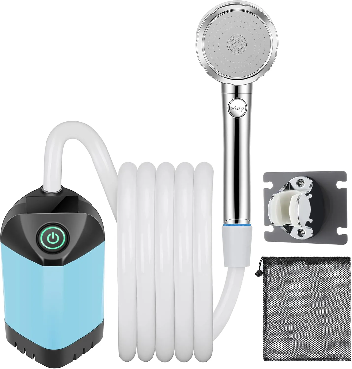 Bild von Campingdusche mit Pumpe und 7800 mAh Akku für Outdoor, Garten und Autowaschen