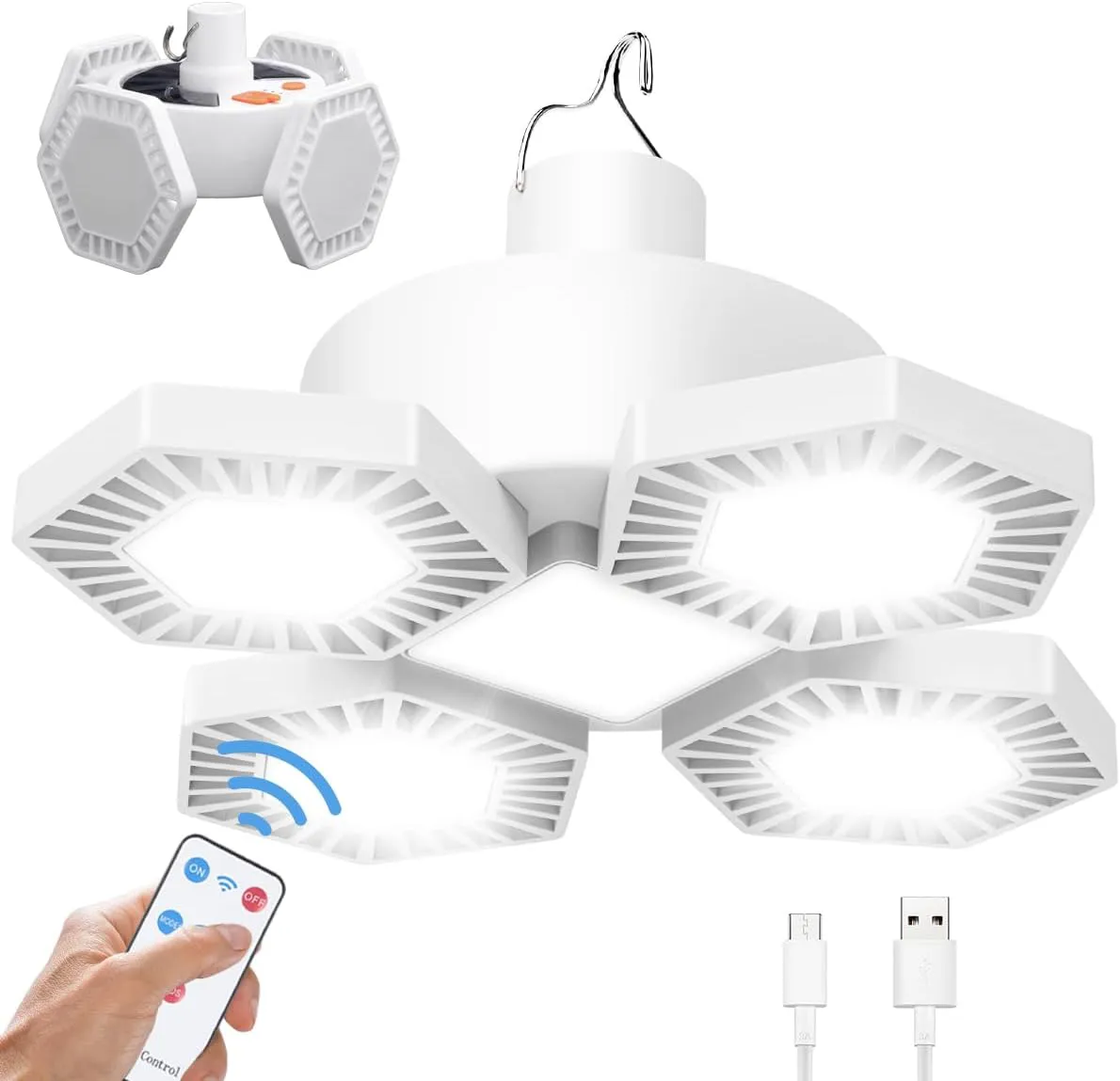 Bild von Campinglampe mit 169 LEDs und 8000 Lumen, solaraufladbar, mit Fernbedienung, Powerbank-Funktion und 5 Beleuchtungsmodi, faltbar und wasserdicht