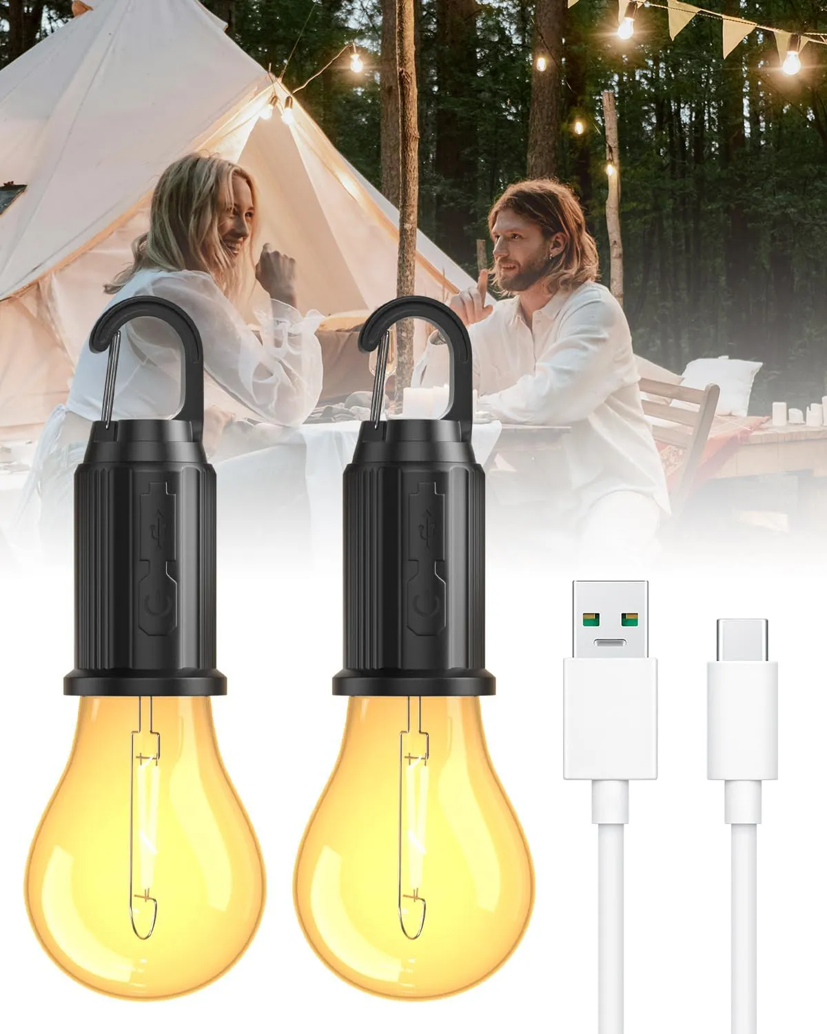 Bild von Campinglampe mit wiederaufladbarer LED, einstellbarer Helligkeit und drei Lichtmodi, wasserdicht für Camping und Notfälle