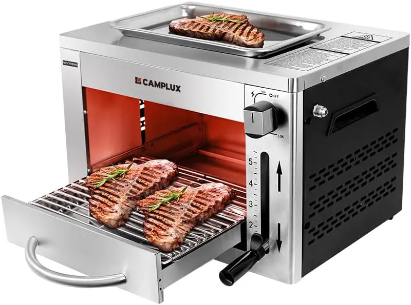 Bild von CAMPLUX SG102 Tragbarer Gasgrill mit 3,2 kW und Edelstahlgehäuse, Hochtemperaturgrill bis 880°C mit 5 Höhenstufen