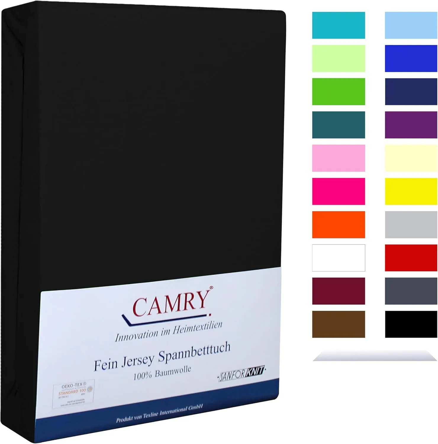 Bild von Camry Spannbettlaken in Schwarz aus Baumwolle für Matratzen von 140x200 cm bis 160x200 cm mit Oeko-Tex 100 Zertifizierung