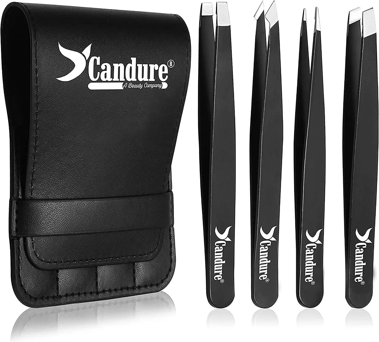Bild von Candure Set mit 4 professionellen Edelstahlpinzetten für Augenbrauen und zur Entfernung von Mitessern und eingewachsenen Haaren