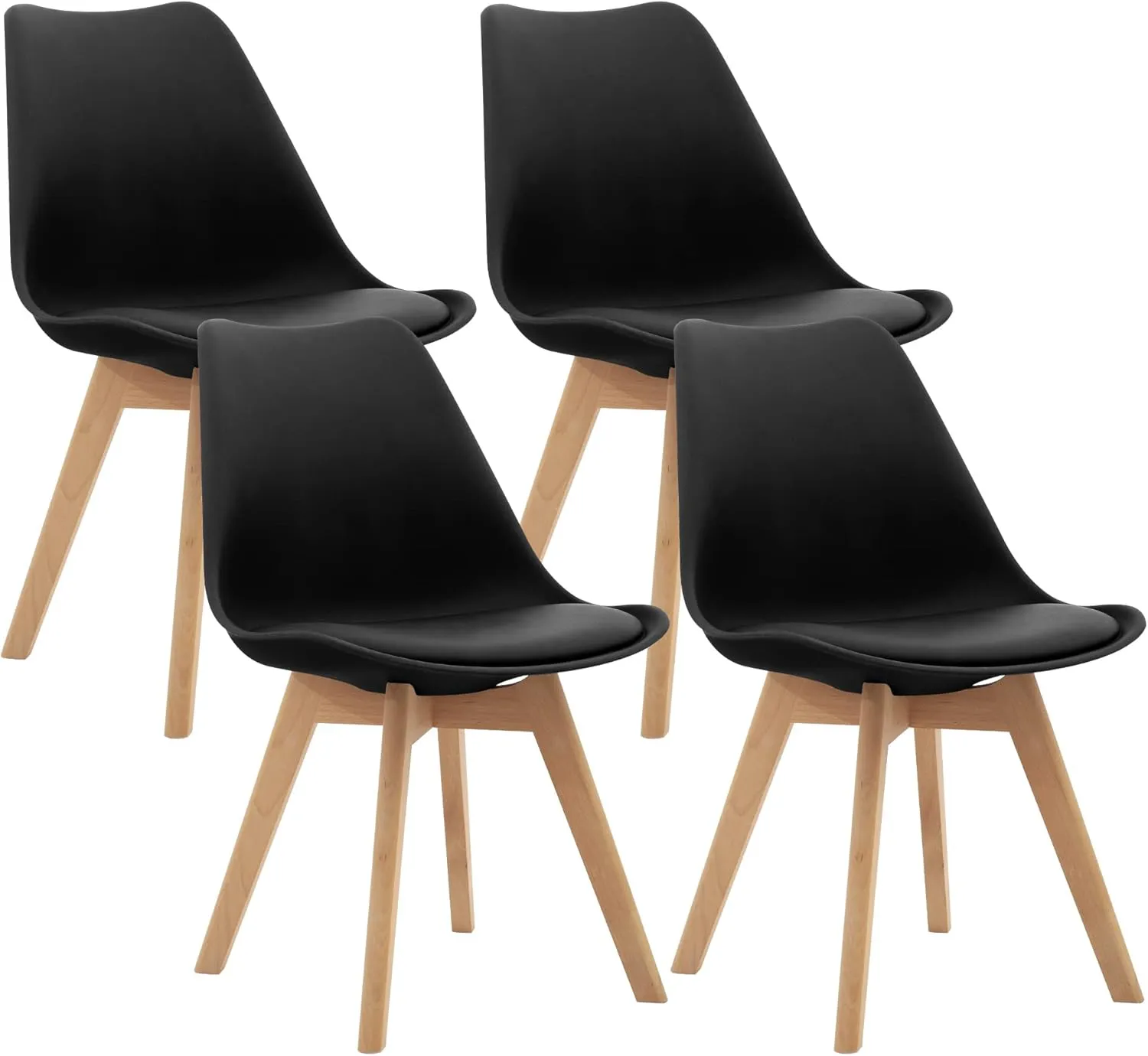 Bild von CangLong 4er Set Esszimmerstühle im Mid Century Modern Design aus massivem Buchenholz in Schwarz