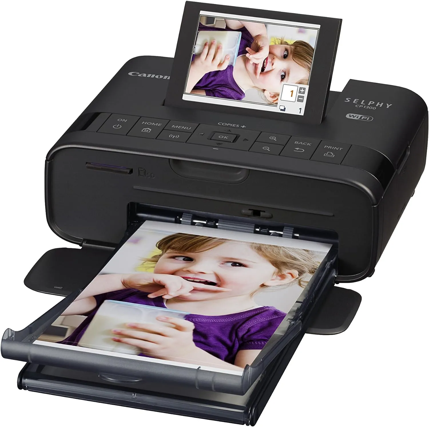 Bild von Canon SELPHY CP1300 mobiler Fotodrucker für Postkartenformate bis 10x15cm, kabellos mit WLAN und Thermosublimation in Schwarz