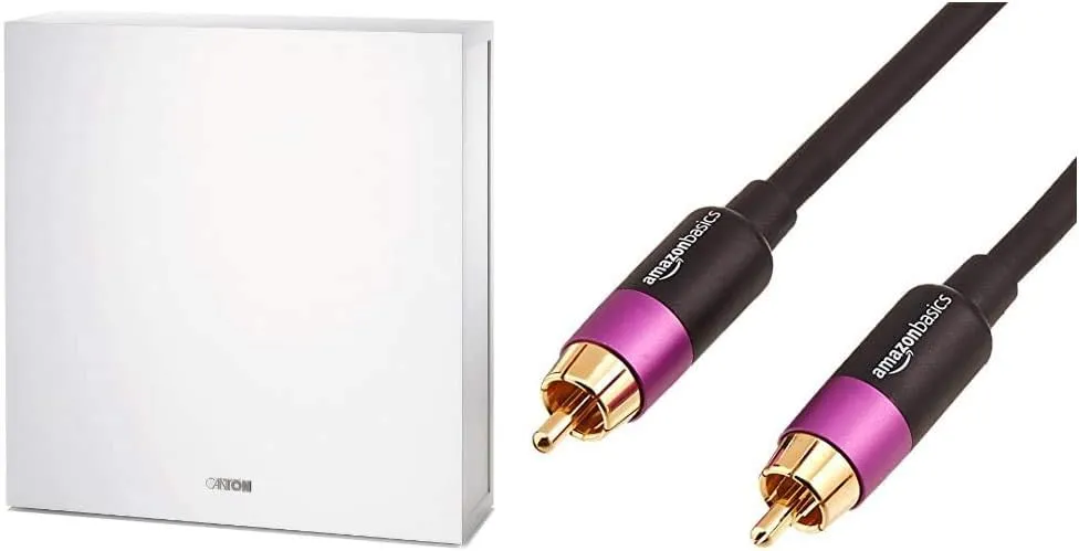 Bild von Canton ASF 75 SC aktiver Subwoofer mit 60/120 Watt in Weiß und Amazon Basics Subwoofer-Kabel 2,4 m