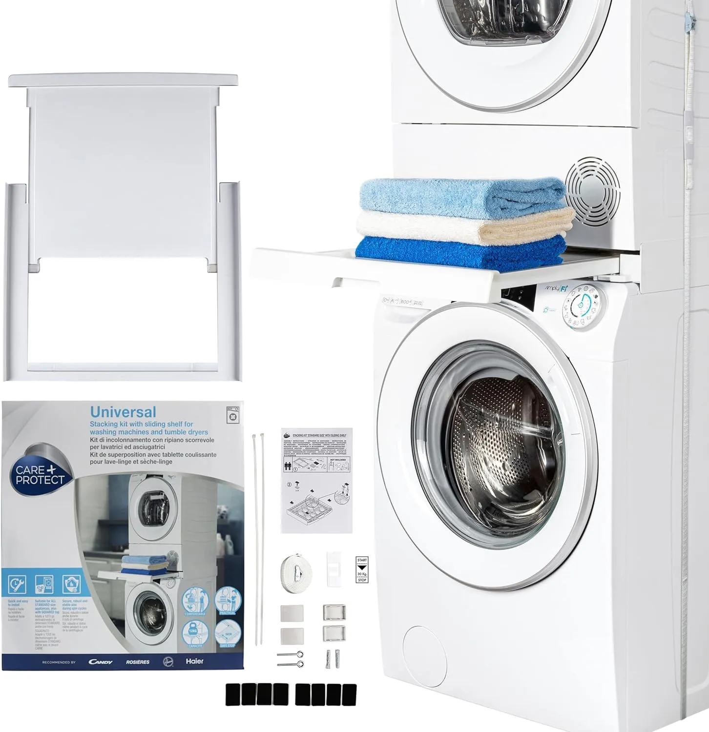 Bild von CARE+PROTECT Universal Zwischenbaurahmen mit ausziehbarem Boden für Waschmaschinen und Trockner in Weiß, geeignet für Geräte mit einer Tiefe von 47 bis 62 cm