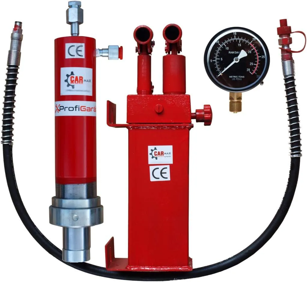 Bild von Carmax Werkstattpresse mit 20 Tonnen, Doppelantrieb, Hydraulikzylinder und Manometer