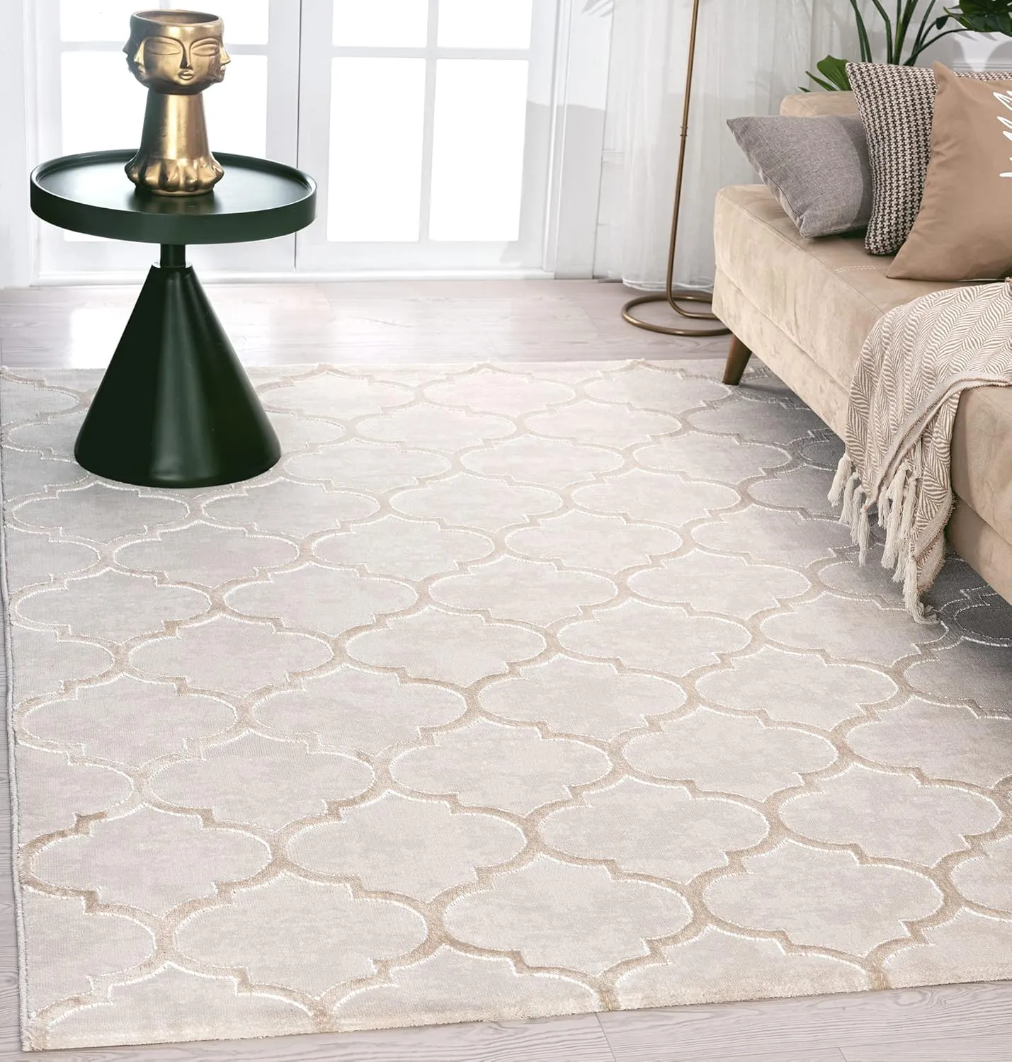 Bild von Carpet Knight eleganter Teppich in Beige mit 3D Effekt und Hoch-Tief Struktur, 160 x 230 cm