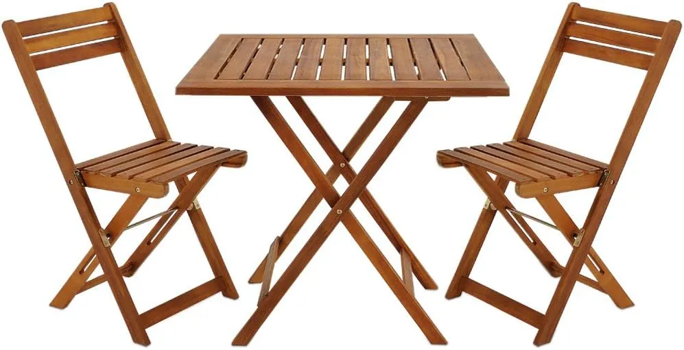 Bild von Casaria Balkon Set für 2 Personen aus wetterfestem Akazienholz, klappbar und vormontiert, mit einer Belastbarkeit von 160 kg
