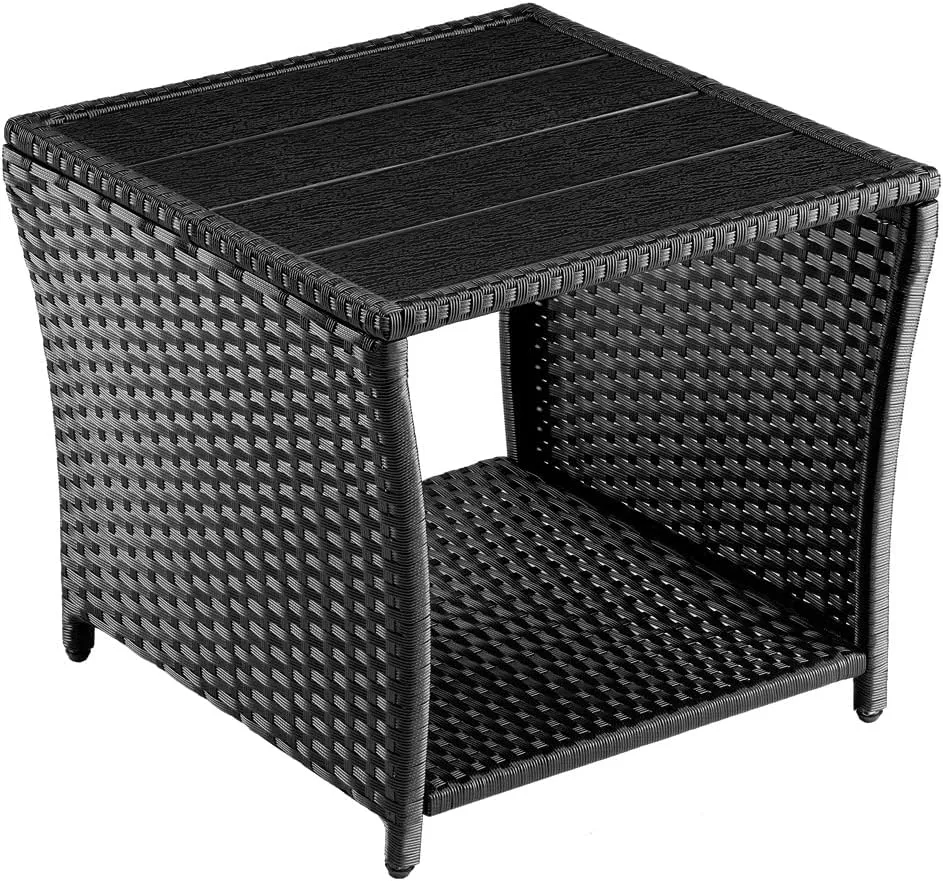 Bild von Casaria Beistelltisch aus Polyrattan mit WPC Tischplatte in Schwarz, 45x45x40 cm, wetterfest und belastbar bis 80 kg