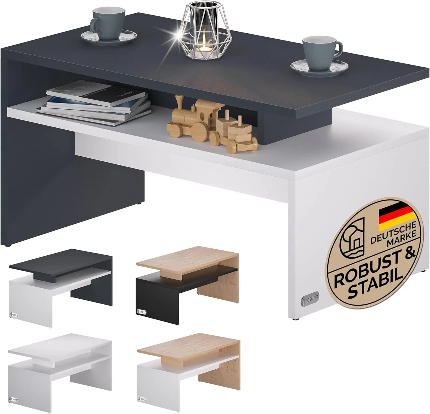 Bild von Casaria Couchtisch in Weiß und Grau mit Stauraum, 95x55x50 cm, kratzfest und bis 50 kg belastbar