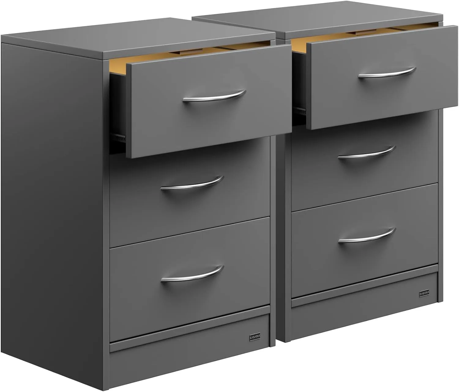 Bild von Casaria Nachttisch Set mit 2 Stück in Grau, 54x39x28 cm, mit LED und 3 Schubladen für Schlafzimmer und Wohnzimmer