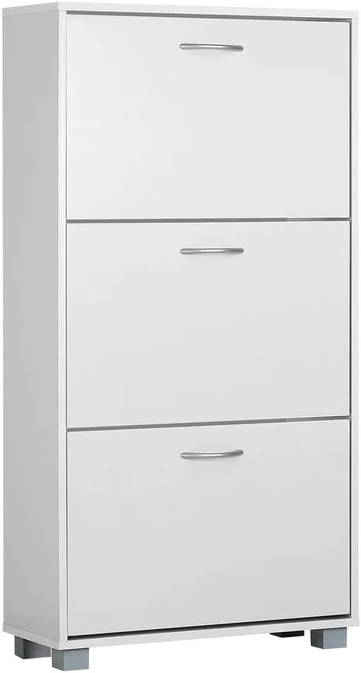 Bild von Casaria Schuhschrank für 18 Paar Schuhe in Weiß, 115x60x25 cm, mit 3 Klappen und Kippsicherung