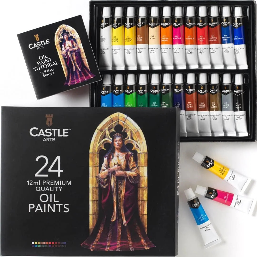 Bild von Castle Art Supplies 24 x 12ml Ölfarben-Set in Präsentationsbox mit Anleitung