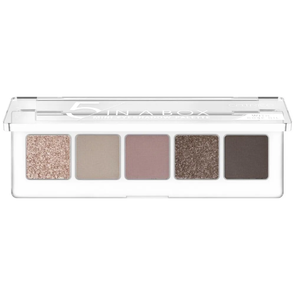 Bild von Catrice 5 In A Box Mini Eyeshadow Palette Nr. 020 Soft Rose Look mit 5 veganen Pink-Tönen in matt, metallisch und schimmernd