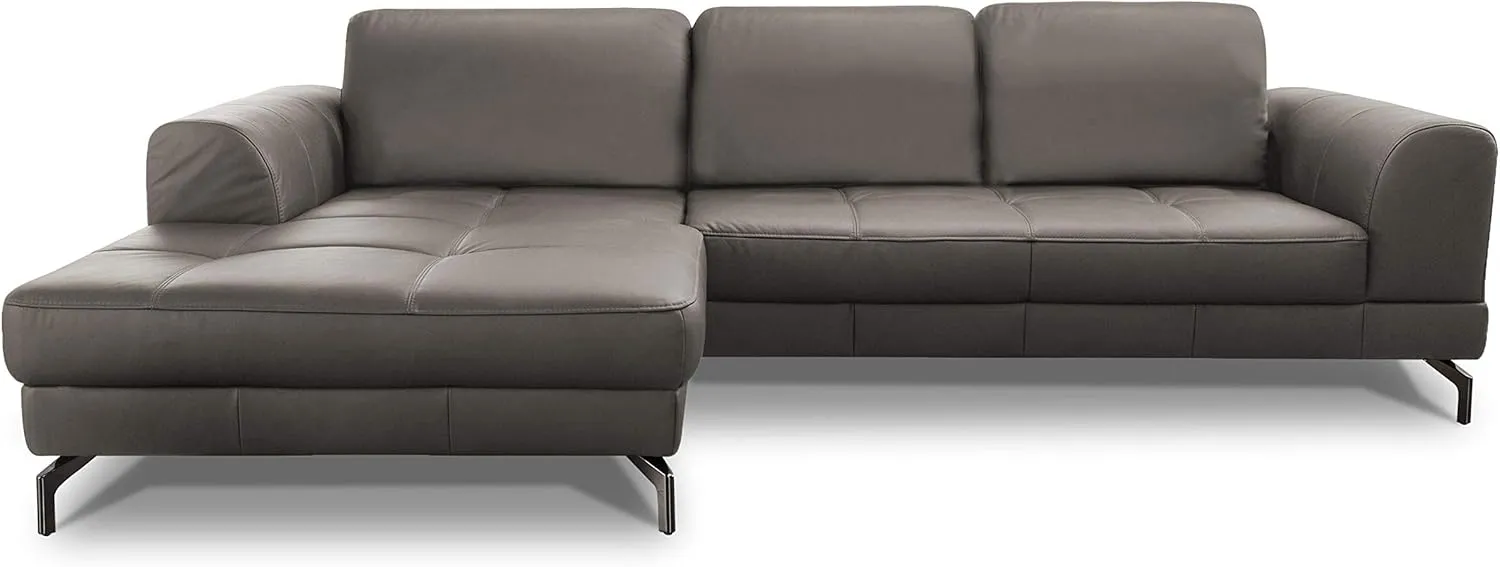 Bild von Cavadore Benda Ecksofa mit XL-Longchair links in Grau aus Echtleder und Sitztiefenverstellung, Maße 284 x 87 x 175 cm
