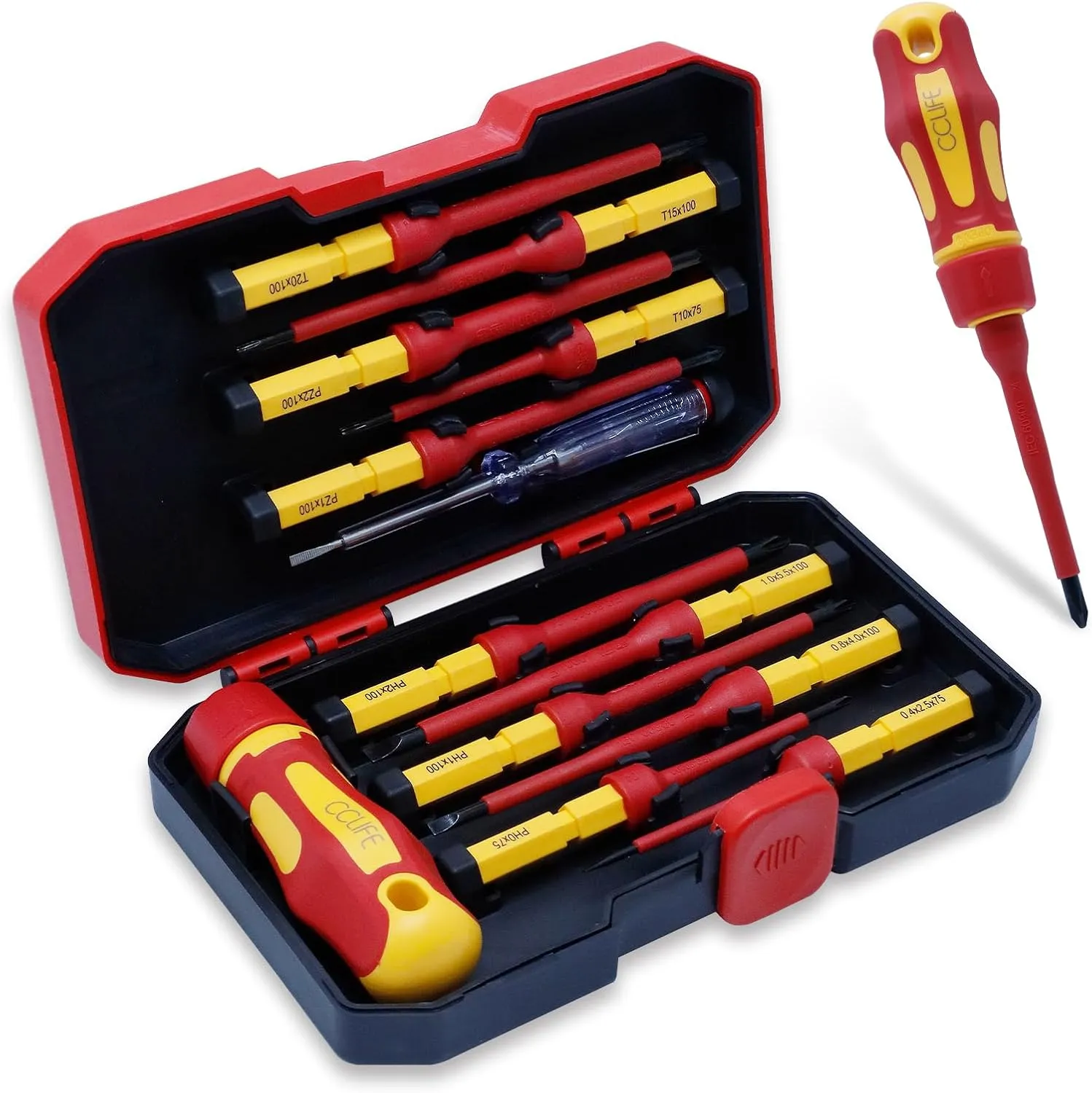 Bild von CCLIFE 13-teiliges VDE Schraubendreher Set mit isolierten und magnetischen Schraubenziehern sowie Spannungsprüfer und Wechselklingen