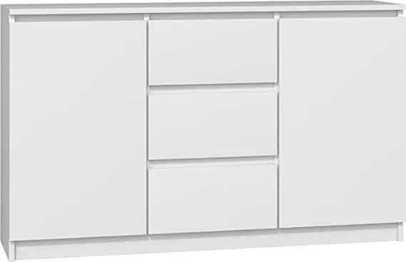 Bild von CDF Moderne Kommode mit 2 Türen und 3 Schubladen in Weiß, ideal für Wohnzimmer, Schlafzimmer, Kinderzimmer und Büro, mit Einlegeböden