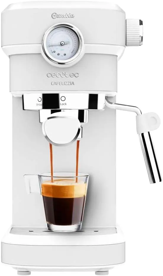 Bild von Cecotec Cafelizzia 790 White Pro Espressomaschine mit 1350 Watt und 20 Bar Druck, für Espresso und Cappuccino, mit Dampfrohr und Automodus für ein oder zwei Tassen