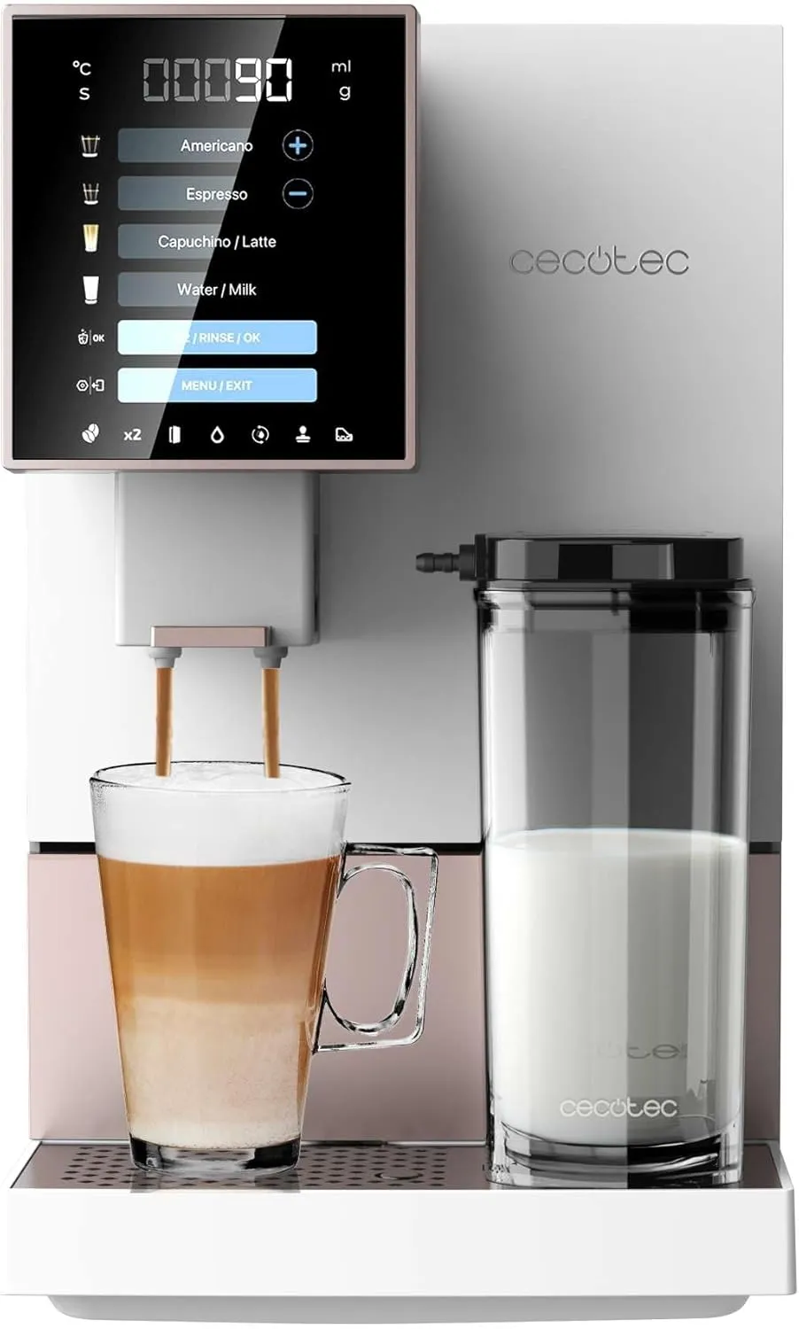 Bild von Cecotec Cremmaet Compactccino Kaffeemaschine in Weiß mit 19 Bar, Milchbehälter, Thermoblock-System, 5 Mahlstufen und 150g Kaffeespeicher