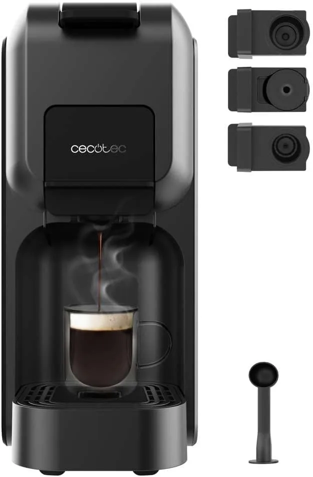 Bild von Cecotec Freestyle Compact Kapselmaschine in Schwarz mit 1350 Watt und 20 Bar Druck, geeignet für verschiedene Kaffeekapseln und gemahlenen Kaffee