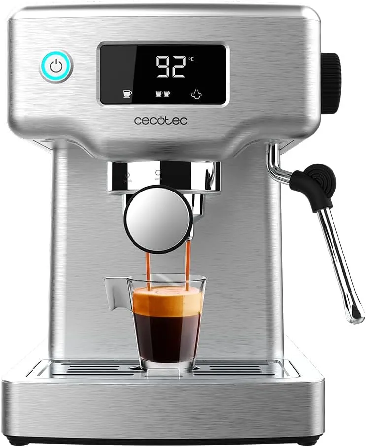 Bild von Cecotec Power Espresso 20 Barista Compact Espressomaschine mit 1465 Watt, 20 bar Druck, Thermoblock, abnehmbarem Wassertank und Aufwärmtablett für 2 Tassen