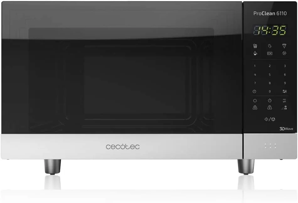 Bild von Cecotec Pro Clean 6110 Mikrowelle mit 800 W und Grillfunktion, 23 Liter, 8 Programme und Edelstahlgehäuse in Schwarz Silber