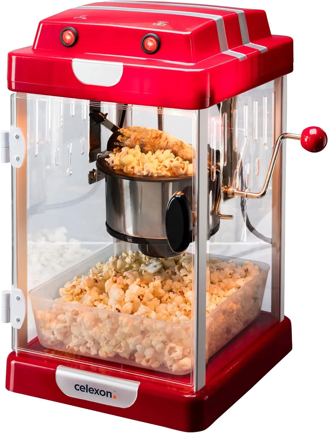 Bild von celexon CinePop CP1000 Popcornmaschine im Retrodesign mit Edelstahlkessel und integriertem Rührwerk