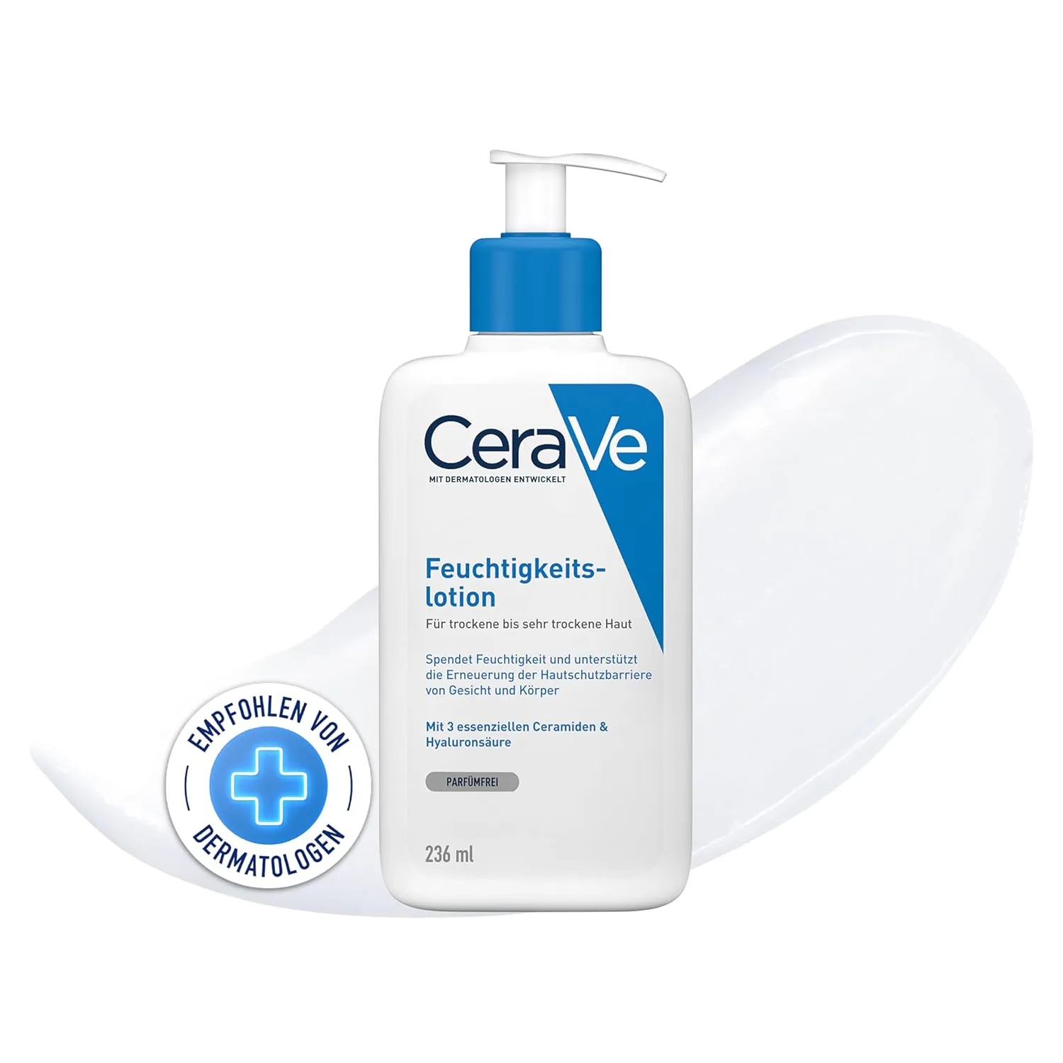 Bild von CeraVe Körperlotion mit Pumpspender für trockene Haut mit Hyaluron und Ceramiden, 236 ml