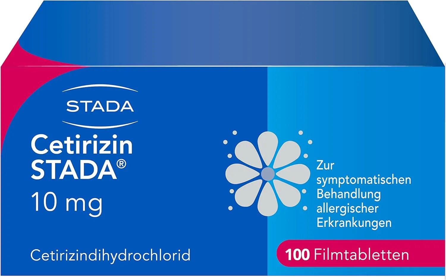 Bild von Cetirizin STADA 10 mg Filmtabletten zur Behandlung von Allergien, rezeptfrei, 100 Stück, geeignet für Kinder ab 6 Jahren