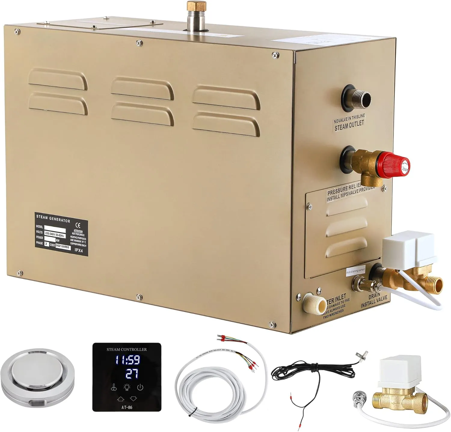 Bild von CGOLDENWALL Dampf-Sauna-Generator 10,5 kW für Räume bis 10,5 m³ mit automatischer Entwässerung und intelligenter Touch-Steuerung