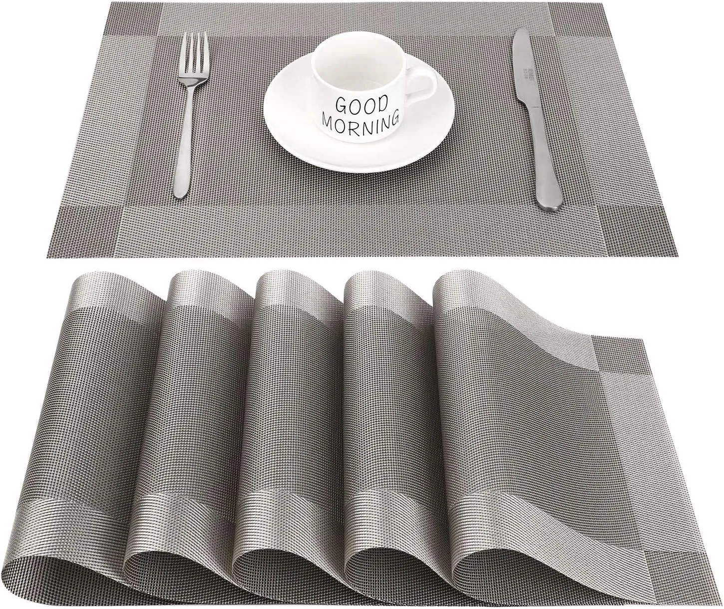 Bild von CHAOCHI 6er Set abwischbare Tischsets in Grau, hitzebeständig und rutschfest, 45 x 30 cm