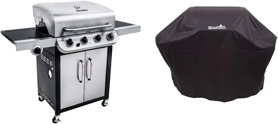 Bild von Char-Broil 440S Gasgrill mit 4 Brennern und Seitenbrenner aus Edelstahl inklusive Universal Wetterschutzhaube für 3 und 4 Brenner