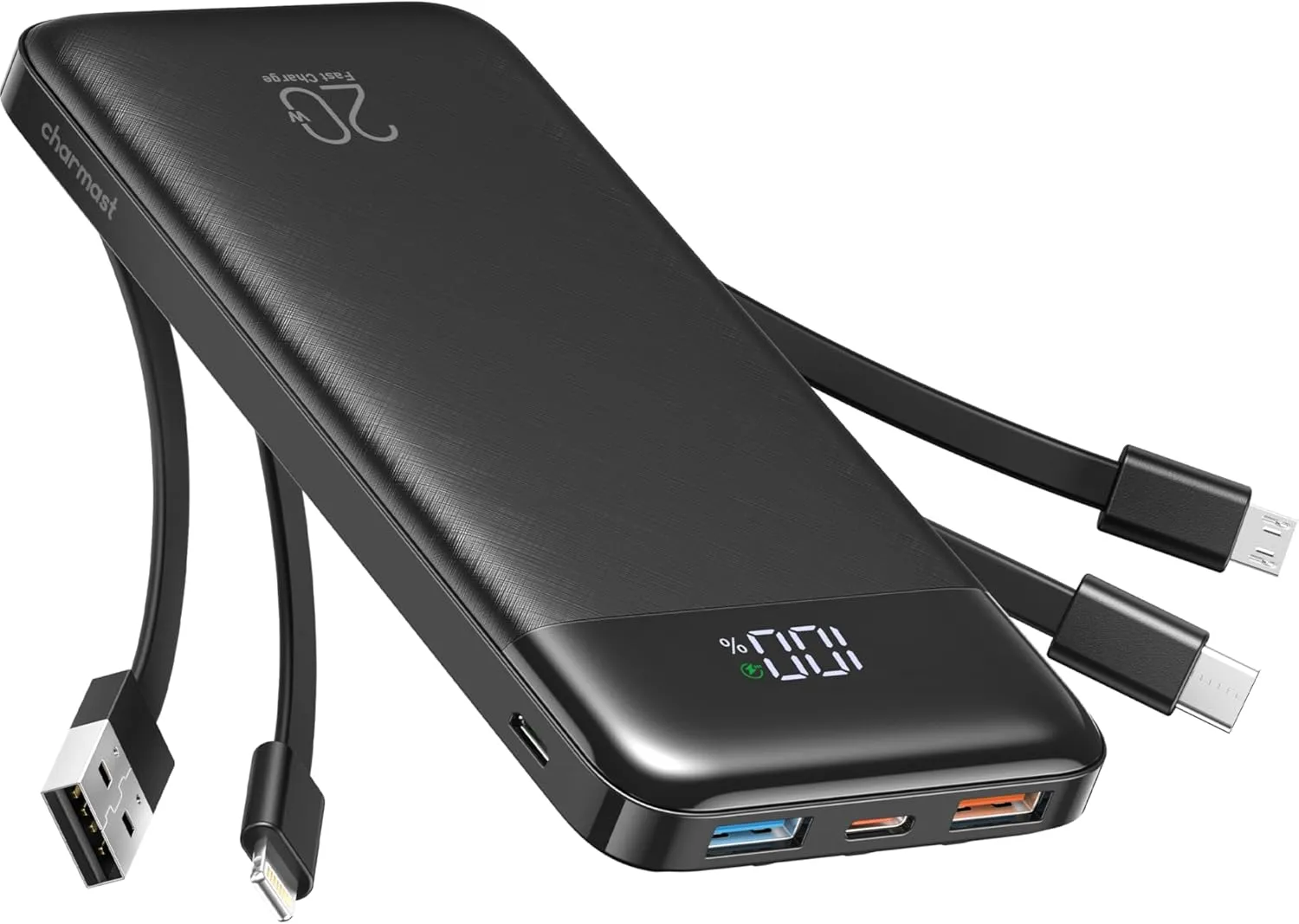 Bild von Charmast Power Bank mit 20000 mAh und 22,5 W, ausgestattet mit USB-C Kabel und LED-Display, 6 Ausgängen, kompatibel mit iPhone und Samsung Geräten